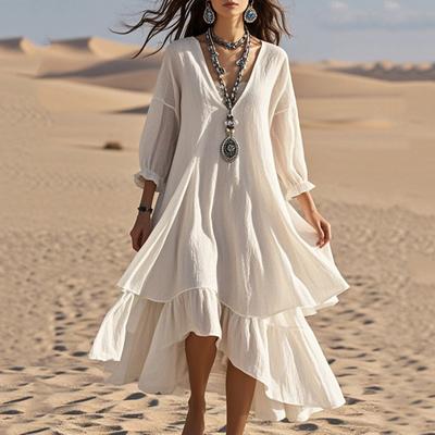 Women's Fashionable And Casual Solid-color Cotton And Linen Dress