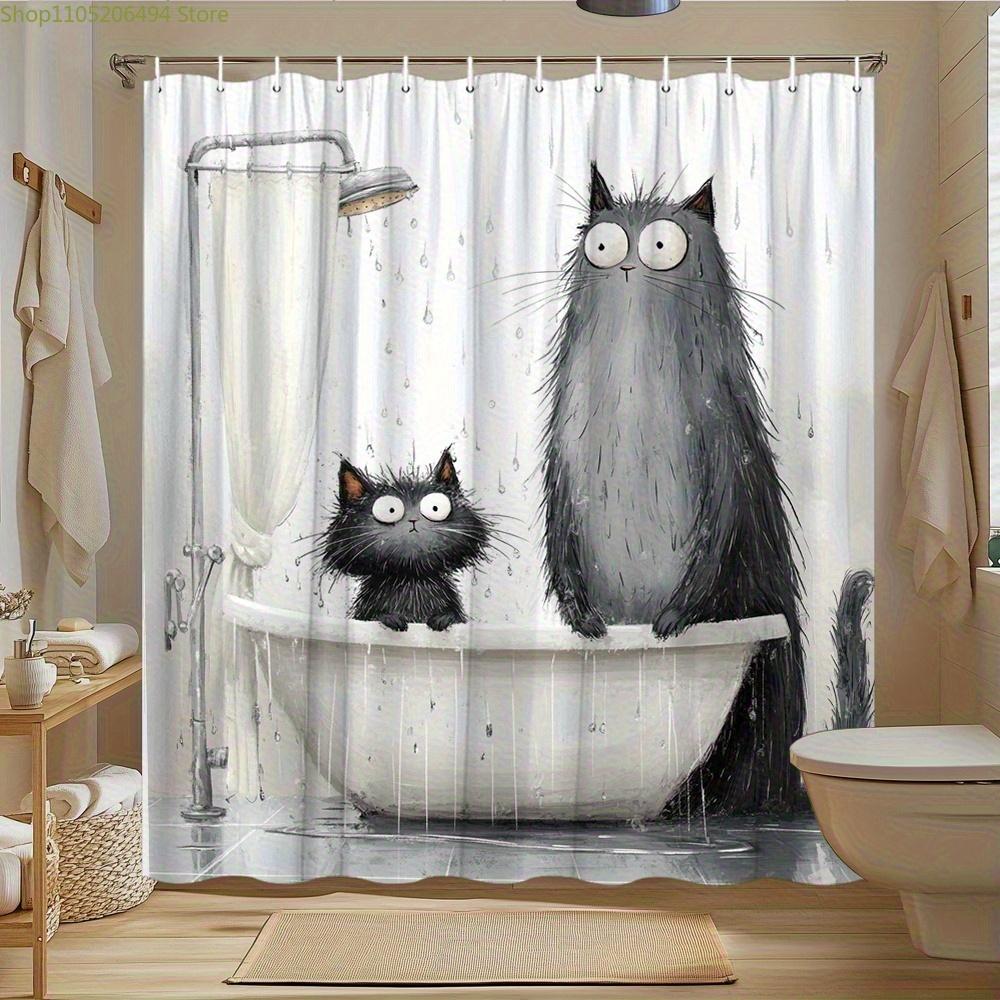 

1pc Cat Pattern Shower Curtain Bathroom Curtain Digital Print High-End Elegant Retro Decorative Design No-Hole-Punching Extra 150x180cm