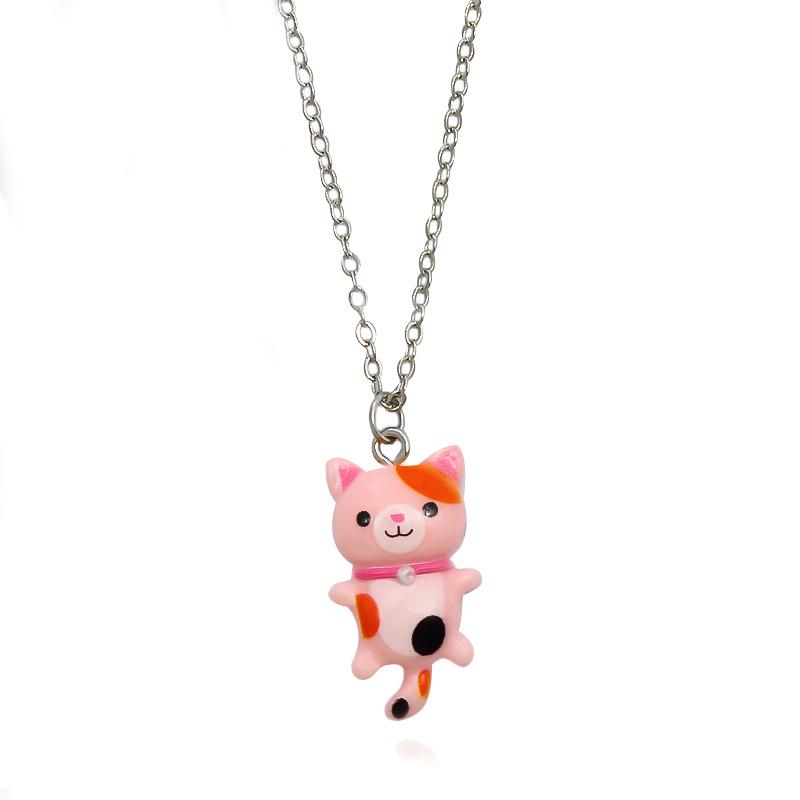 Cute Cartoon Kitten Pendant Necklace with Little Flower - Fashionable Accessory