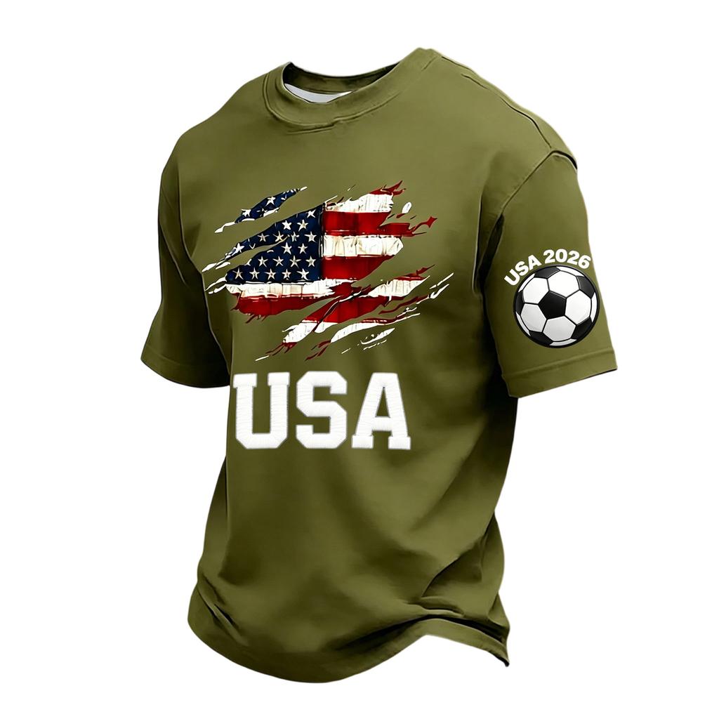 Men's Patriotic Independence Day Printed T-Shirt Short Sleeve Casual Neck Top with USA Lettering