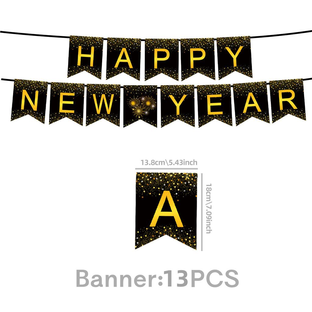 Happy New Year Party Supplies Holiday Arrangement Props New Year Party Tableware Paper Plate Tissue Tablecloth Decoration