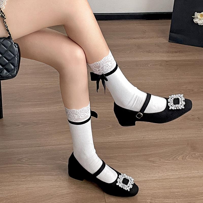 Design Crystal Women Mary Jane Shoes Shallow Thick Heel Shoes Autumn Ladies Outdoor Dress Shoes