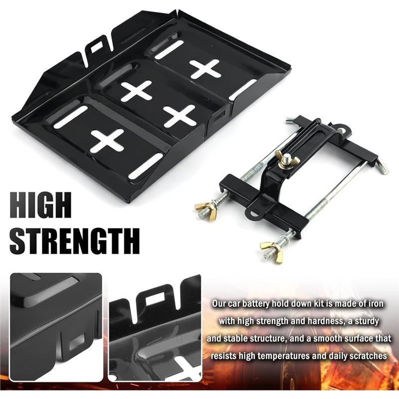 Adjustable Bracket Clamp High Strength Car Battery Holder Bracket Kit, J Hooks Car Battery Hold Down Kit
