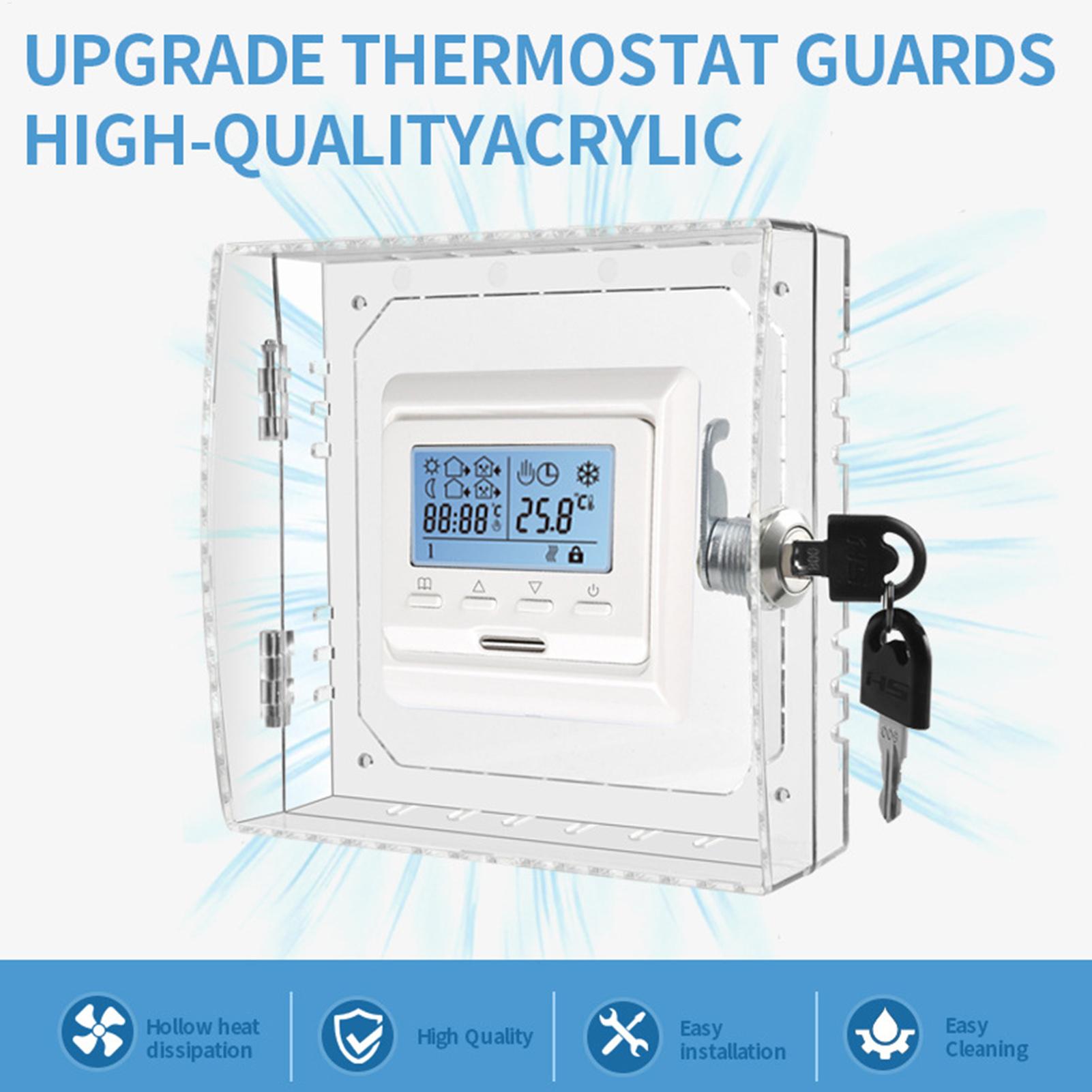 Thermostat Lock Box Cover Thermostat Transparent Protective Cover With Lock Wall-Mounted Lock Box For Thermostat On Wall AC Lock 1pc