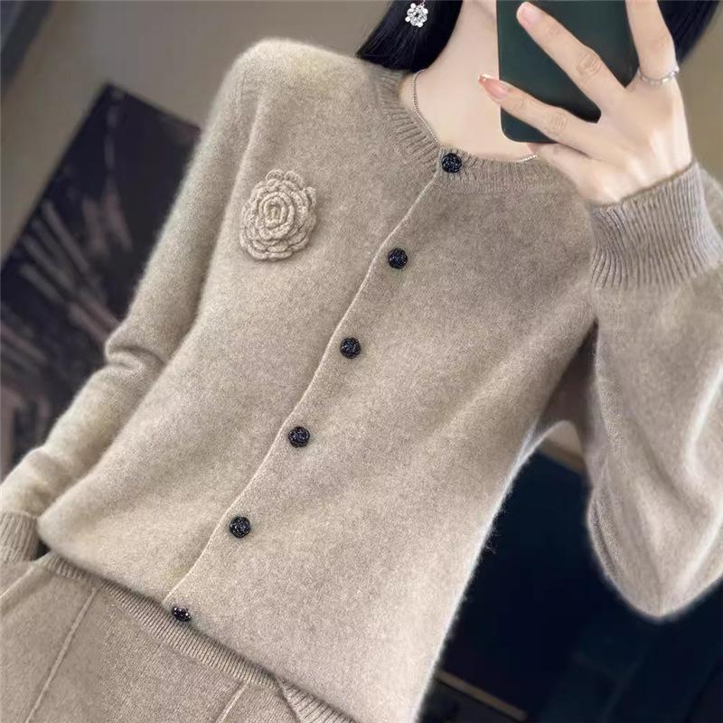 

Женский свитер Осень/Зима Круглый вырез Вязаный кардиган Женское пальто 3XL хаки