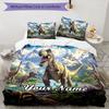 3PC Custom Name Dinosaur Adventure Mountains Bedding Set Duvet Cover Closure Includes 1 Duvet Cover & 2 Pillowcases for Bedroom