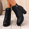 2026 Fashion Short-thigh Boots Autumn New Round Toe Lace-up Side Zipper Platform Anti-slip Wear-resistant High Heels
