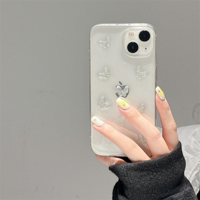 Wind Glitter Transparent Mobile Phone Case, Small And Fresh, Suitable For Apple 16Promax Butterfly Apple 17 Women'S 14 Soft