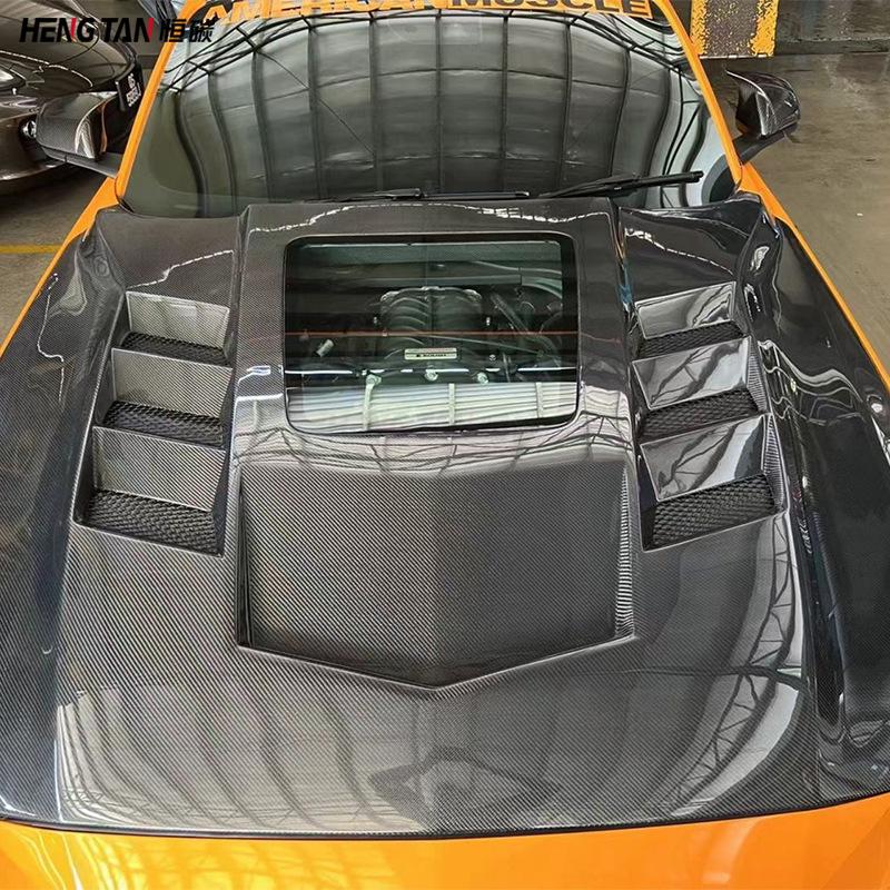 18-24 Mustang Carbon Fiber Transparent Engine Hood Cover - Modified Exterior Accessory
