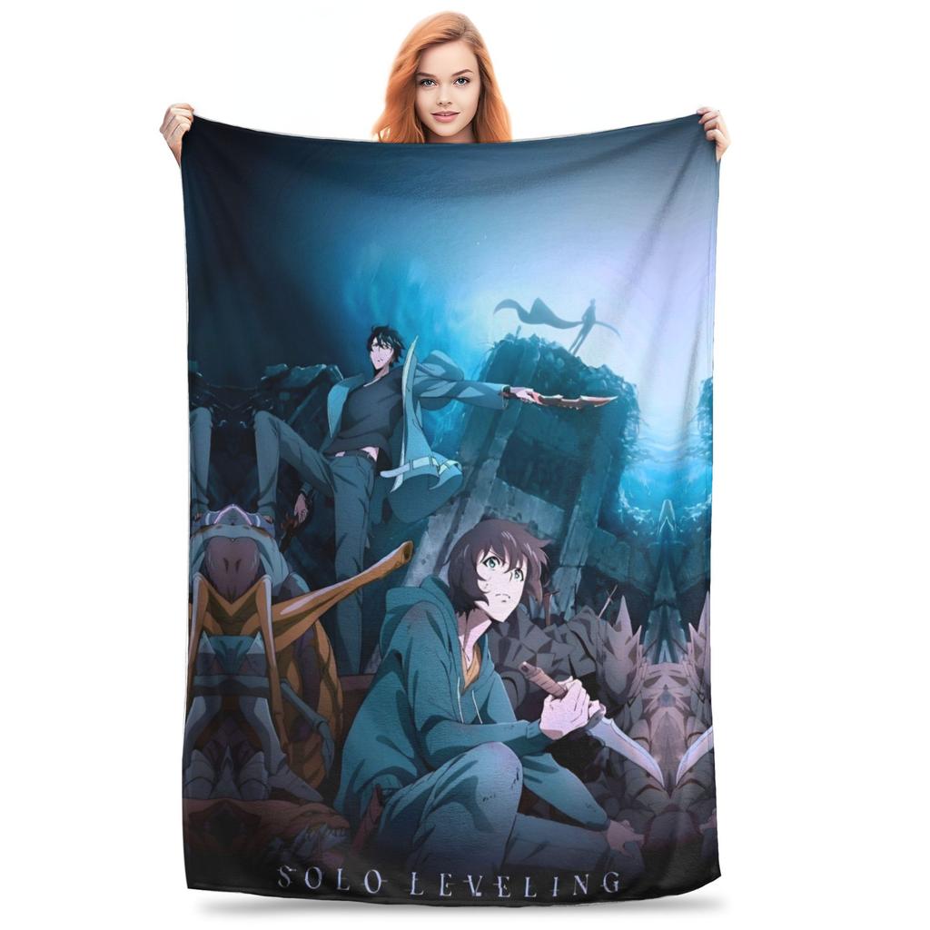 Solo S-ung Jin-woo Leveling Blankets Anime Solo Leveling Plush Vintage Breathable Throw Blankets for Home Winter