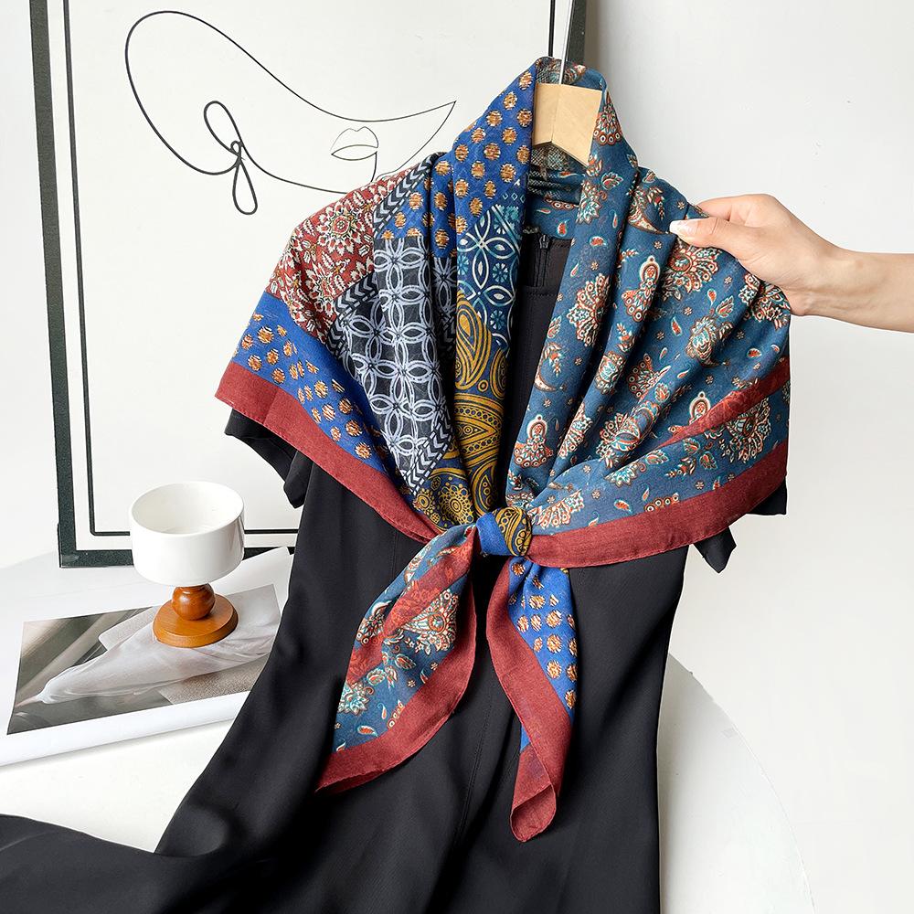 110 * 110Cm large square scarf clothing accessories scarf cotton polyester shawl with retro cashew flower silk scarf 110*110cm