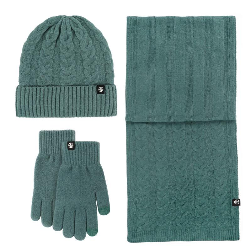 Adult warm self-heating German velvet three-piece set outdoor knitted hat scarf gloves three-piece set winter