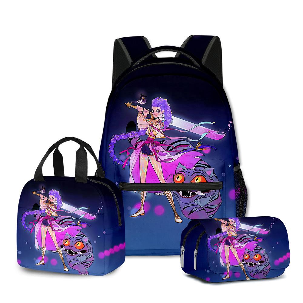3D Movie K-Pop Demon Hunter Girl Group School Bag Backpack Lunch Bag Pencil Case Three-Piece Set