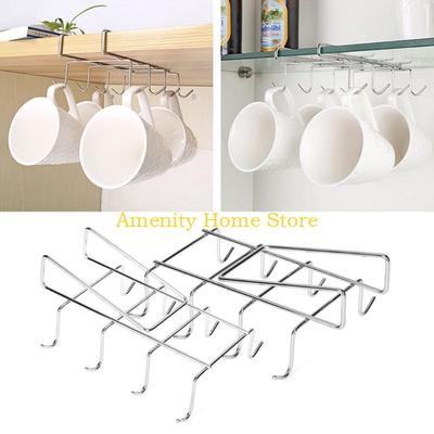 F26C Stainless Steel Kitchen Rack Hanging Coffee Tea Cup Mug Holder Storage