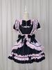 New Japanese Lolita Black Pink Maid Costume with Cute Cat Bow