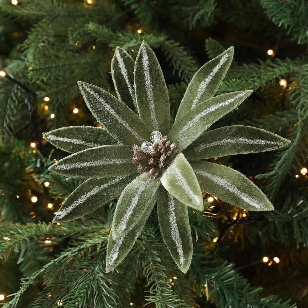 Neue 15CM Künstliche Weihnachtsstern Blume Beflocktes Stoffband Weihnachtsblume Simulationsblumen Weihnachtsbaumzubehör