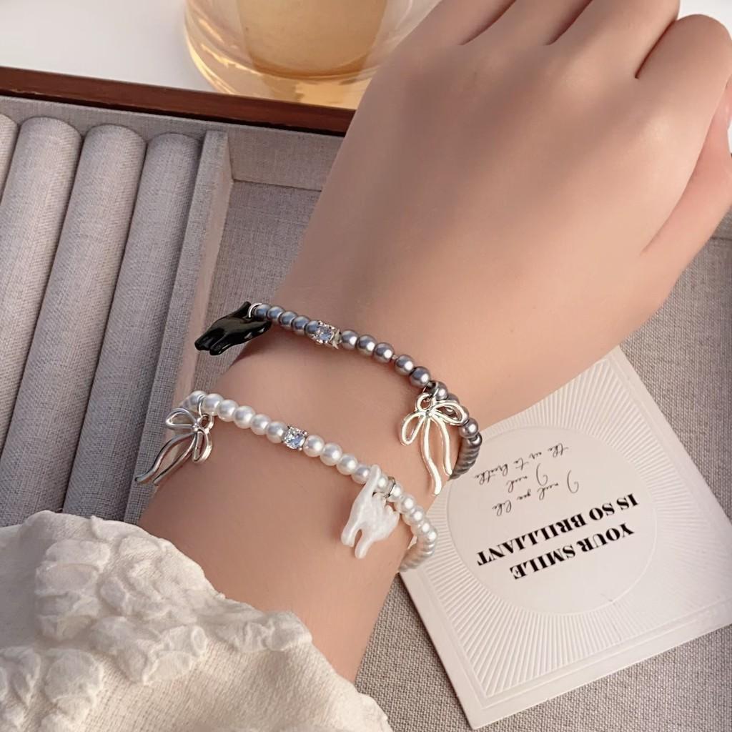 Stylish Highend Cat Bowknot Pearl Hand Accessory Bracelet For Womens Summer Outfits