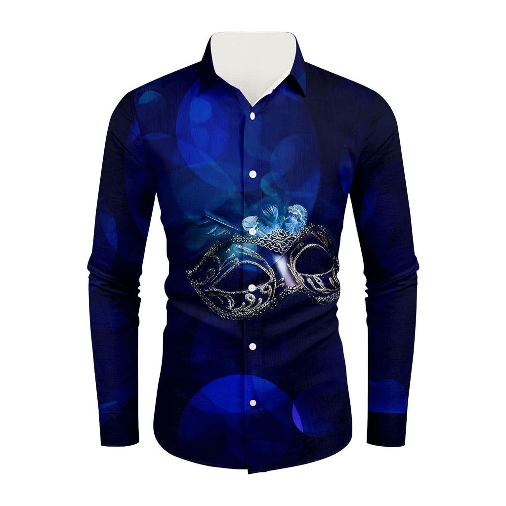 Herr Vår Casual Lös Tryckt Långärmad Skjorta Herrskjorta