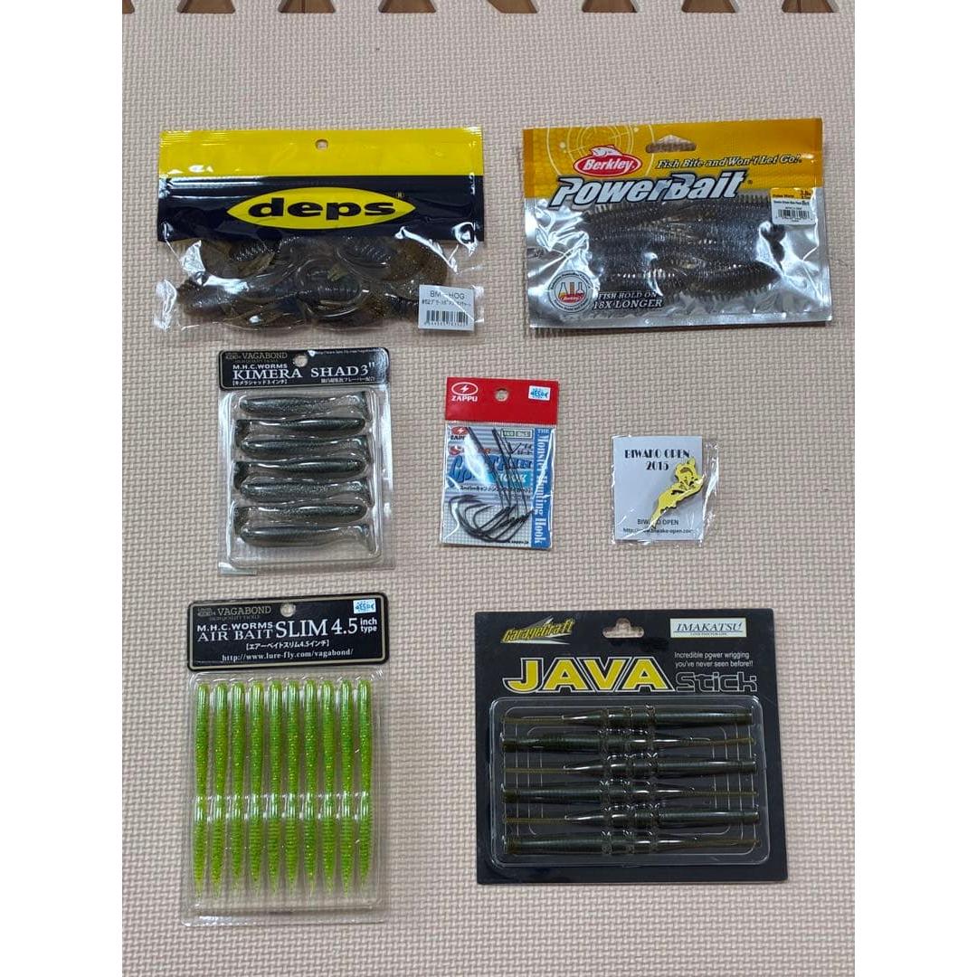 Used Bass fishing worm set deps imakatsu