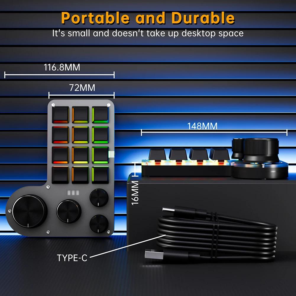 12 Keys 4 Knobs RGB Programming Macro Custom Keyboard USB Wired/Bluetooth-Compatible Mechanical Hot-swap Gaming Keyboard