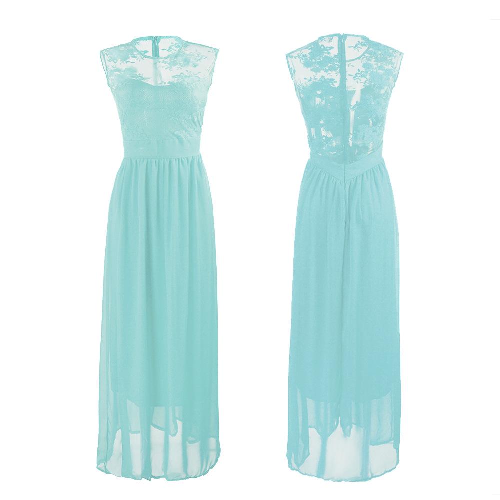 2025 European & American Slim-fit Evening Gown – Light Blue Lace Patchwork Chiffon, Back Zipper, 10 Colors Available