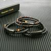 Black Leather Men's Braided Bracelet with Tiger's Eye Natural Stone
