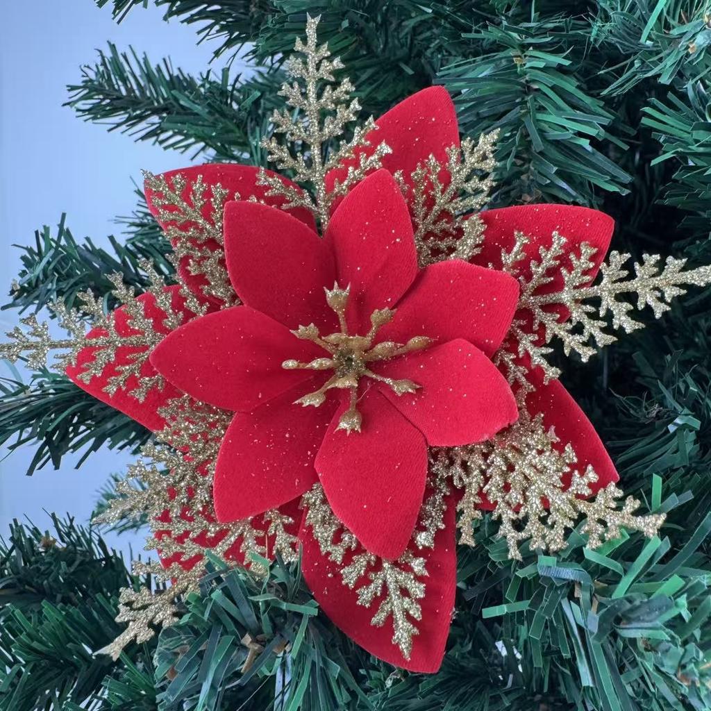 1PC Christmas Golden Glitter 14cm Flower Christmas Tree Decoration Ornaments Color Glitter Home Party Decoration Supplies