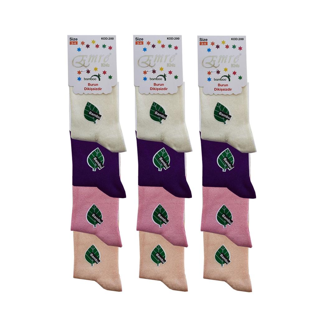 Emre 12 Girl Child Bamboo Seamless Socks Long Socks