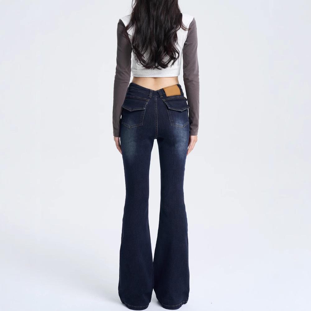 Jeans a zampa retro a vita a V da donna 2025 - Pantaloni a zampa a vita bassa trendy