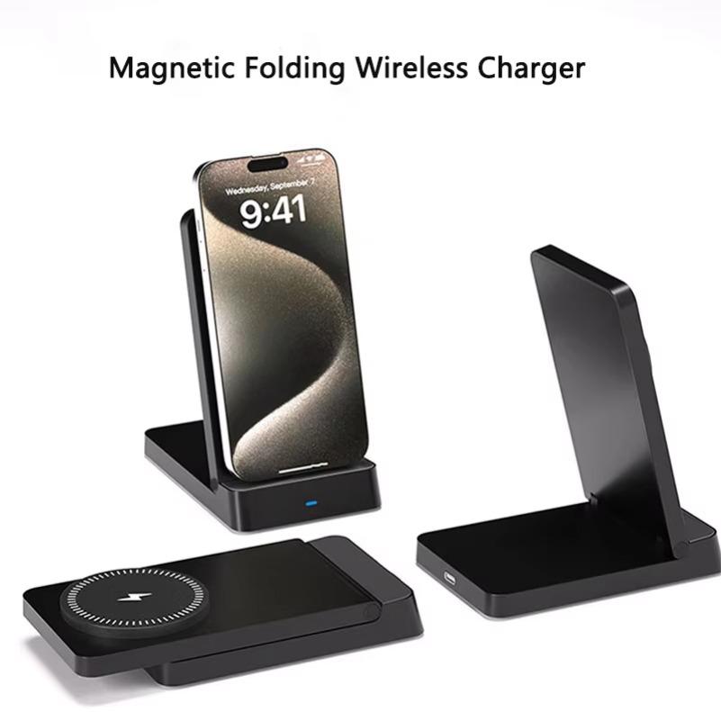 Magnetic Fast Wireless Charger Station For Magsafe iPhone 16 15 14 13 12 Pro Max Desktop Foldable Smartphone Charging Stand Dock