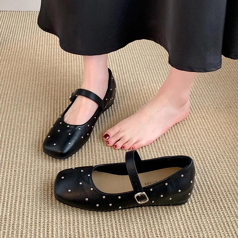 New Spring 2025 Fashion Women's Shoes Round Toe Shoeslong Socks Leather Shoes Riveted Buckles Mary Jane Women's Shoes