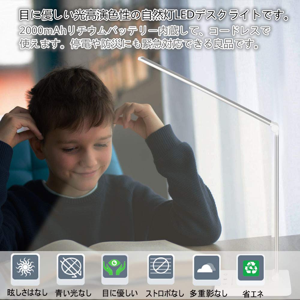 Rakuminyou Desk Lamp, Multi-Angle Adjustable, Touch Sensor, 5-Level Dimming, 5-Level Color Temperature Adjustment, 500 Lumens (Silver)