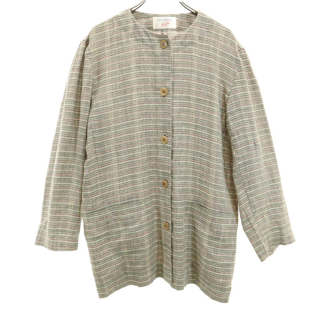 Givenchy 90s Linen Old Check Pattern Jacket 9 Brown Women Used