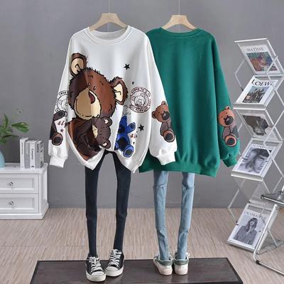 Sweatshirt Women's Autumn Big Size Long Sleeve Loose Casual Top Cartoon Bear Casual Mid-Length Sweater
