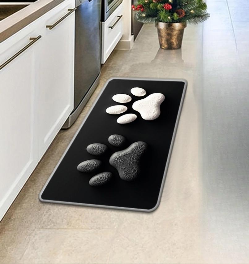 Cat Paw Print Kitchen Long Carpet Restaurant Flannel Floor Mat and Door Mat Cute Paw Print Porch Entrance Anti Slip Rug