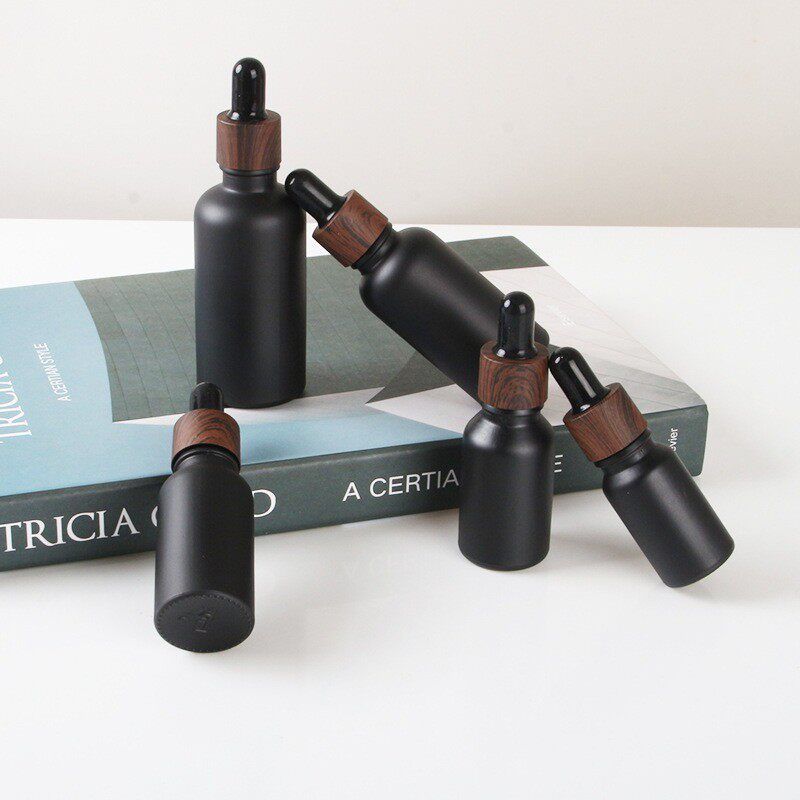 Black Essential Oil Bottle Drop Applicator Bottle Dark Wood Grain Circle Storage Bottle Essence Bottle Sample Bottle Travel Subpackaging Empty Bottles