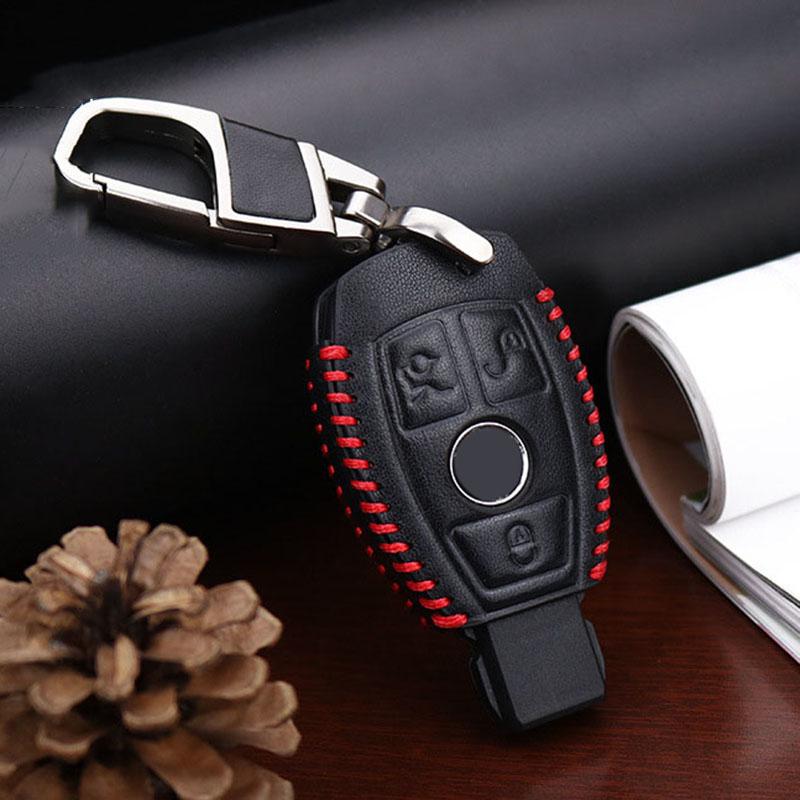 Leather Car Key Case Fob Cover Chain For Mercedes Benz Remote 2 or 3 Buttons Leather Car Key Case Fob Cover Chain For Mercedes Benz Remote 2 or 3 Buttons