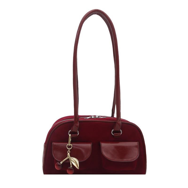 

Korean version of popular retro double helmet new simple large-capacity casual bowling one-shoulder armpit bag for women
