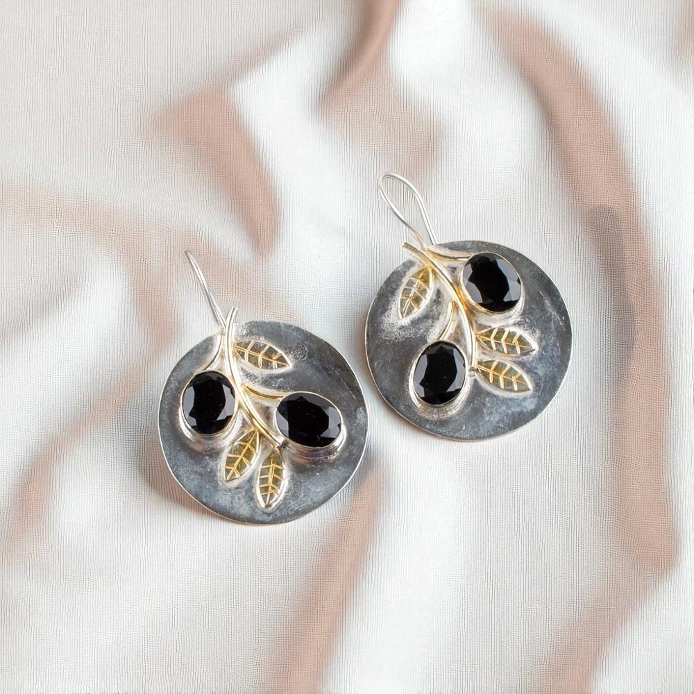 Black Onyx Gemstone 925 Sterling Silver Jewelry Handmade Dangle Earrings 1.77" EE-81-7