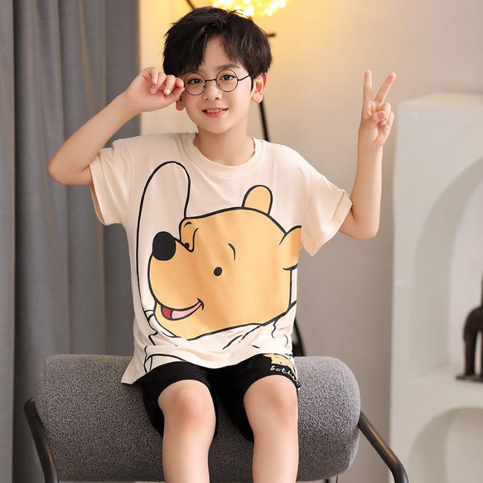 Boys' Summer Modal Pajamas - Cute Cartoon Short-Sleeve Set