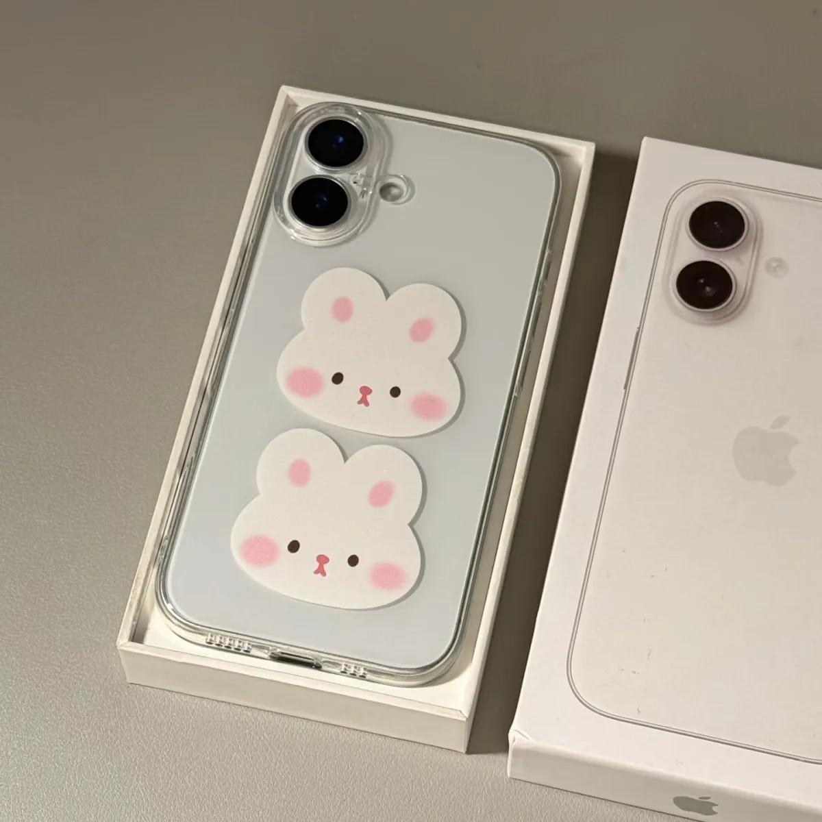 

Милый мультяшный мягкий чехол с двумя кроликами для iPhone 14, 15, 16, 17, XR, XS, 11, 17 Pro Max iPhone 16 Pro