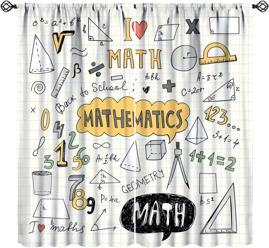 Fun Math Blackout Curtains, Mathematics Formula Learning Knowledge Educational Window Drapes for Kids Learners Bedroom Living