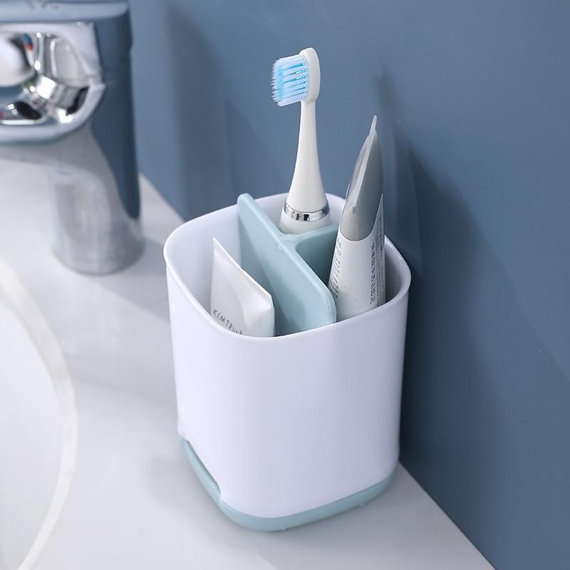 Toothbrush Holder Bathroom Multifunctional Compartment Draining Storage Rack Cosmetic Toiletries Organizing Storage Box