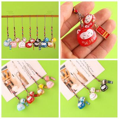 Zinc Zinc Alloy Maneki Neko Key Chain Phone Lanyard Lucky Cat Pendant Sweet Lucky Cat Phone Strap  Gift