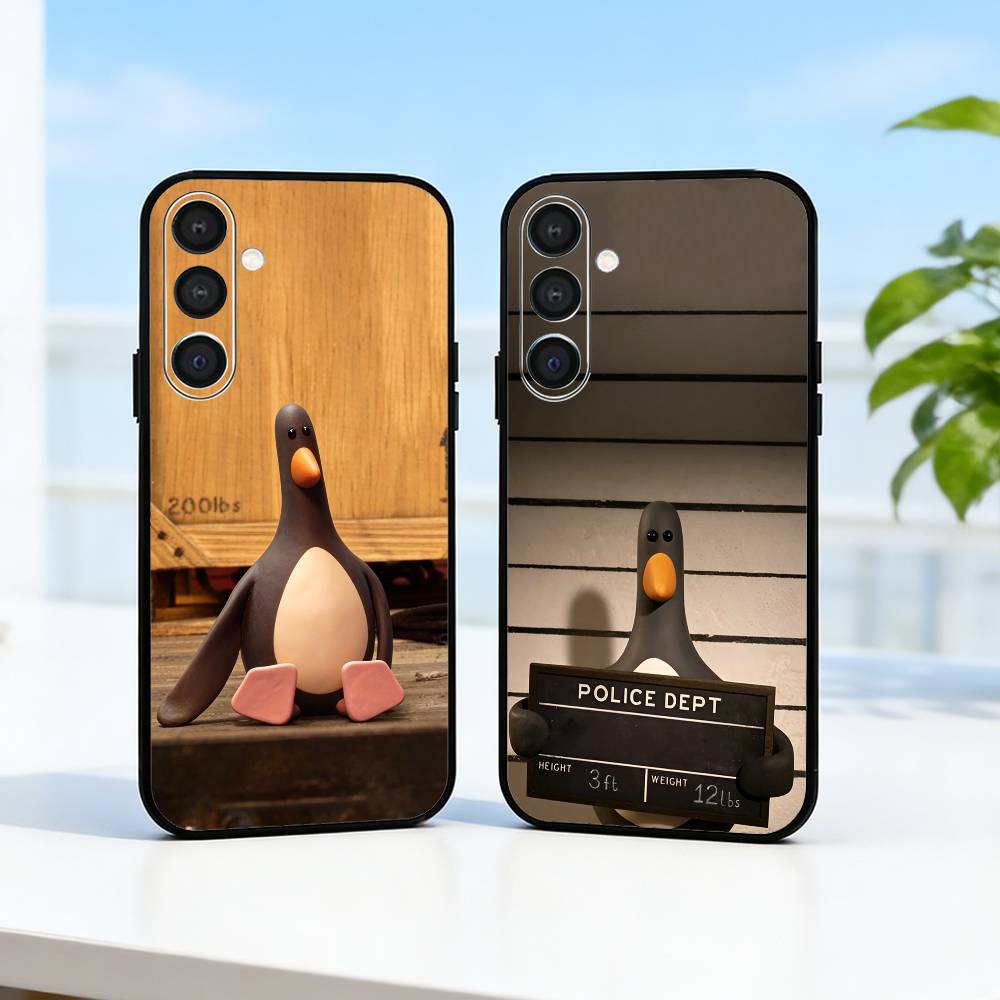 Cute Retro Villain Penguin Phone Case For Samsung A73,72,71,53,52,51,22,91,80, Soft Black Cover