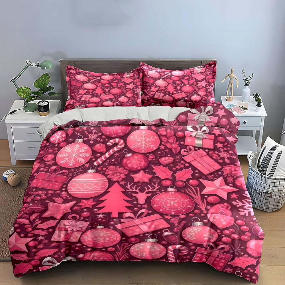Christmas Ornament Set Decoration Accessories Bedding Set With 1 Duvet Cover 2 Pillowcases Single Double King Queen, Gift