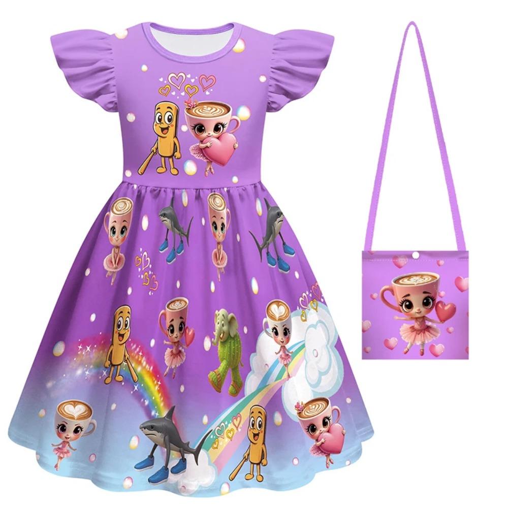 Rochie Cosplay Nouă Ballerina Cappuccina pentru Fete + Geantă Petrecere de Halloween Animale Italiane Brainrot Tung Tung Tung Costum Sahur Copii