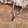 1pc Men's Adjustable Stainless Steel Necklace with Black Synthetic Cubic Zirconiaia Pendant - -Free August Birthstone Suitable for Casual Wear