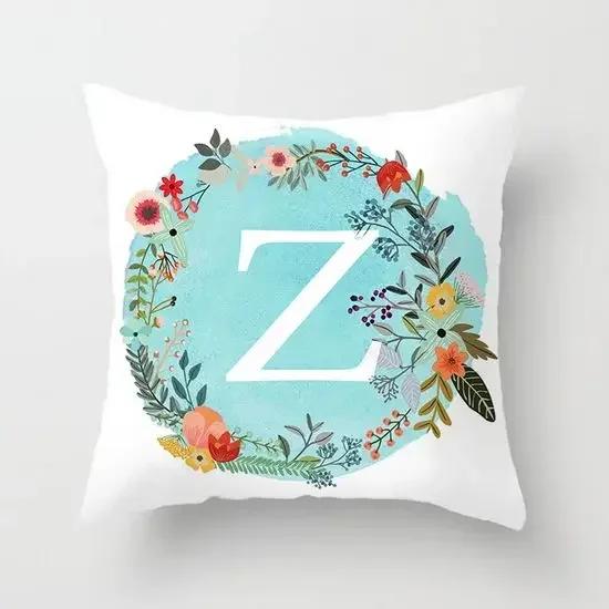 A-Z Letter Cushion Cover Blue Floral   Soft Throw Pillow Cover Decorative Sofa Pillow Case Pillowcase