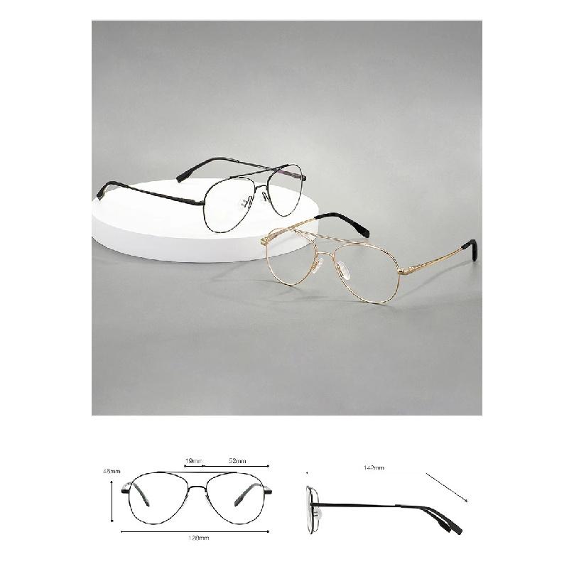 Men Women Double Bridge Eyeglasses Frame Metal Full Rim Pilot Glasses Frame With Spring Hinge For Optical Prescription Lenses